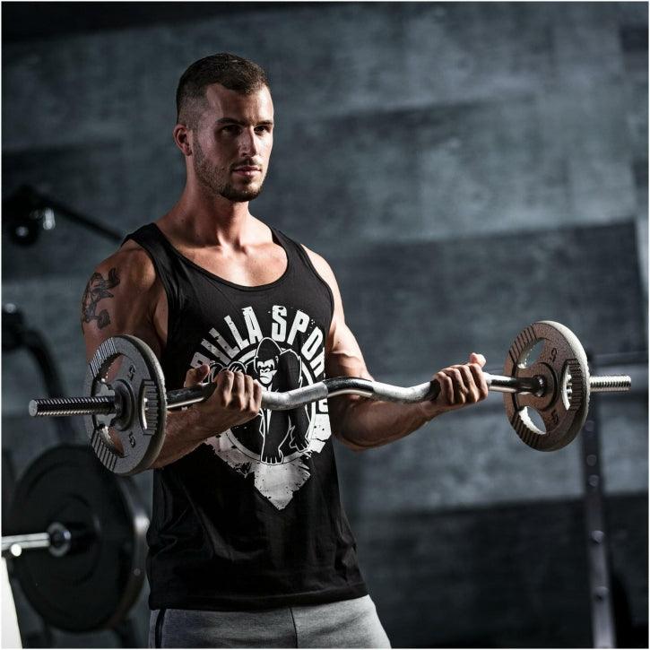 Bară SZ cromată/neagră de 120 cm cu piulite - Gorilla Sports Ro