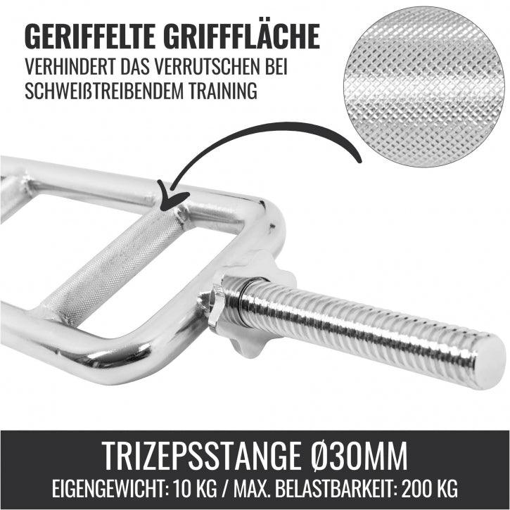 Bara triceps, 86 cm, cu prinderi pentru greutati, Metalic/Argintiu Gorilla Sports