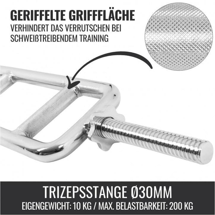 Bara triceps, 86 cm, cu prinderi pentru greutati, Metalic/Argintiu Gorilla Sports