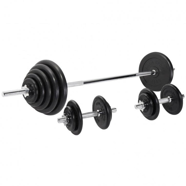 Set 2 bare + gantere, discuri cauciuc 100kg, Gorilla Sports - Gorilla Sports Ro