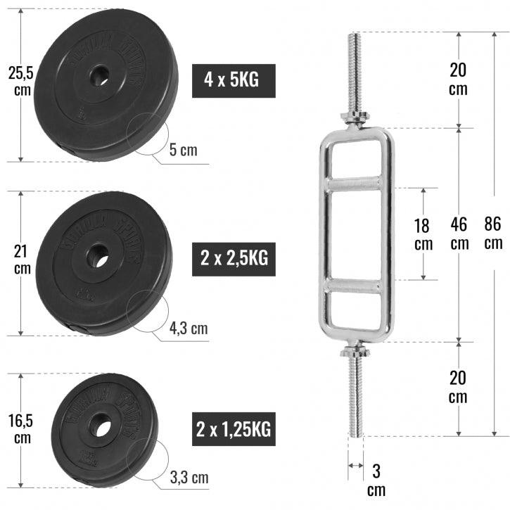 Set cu bara pentru triceps 35 kg discuri din ciment - Gorilla Sports Ro