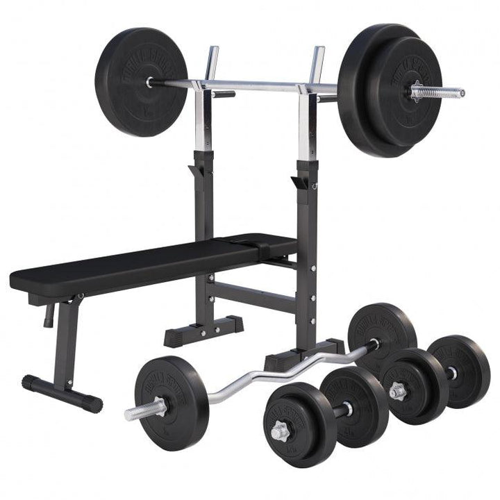 BANCĂ REGLABILĂ PIEPT CU SUPORT + SET DE GREUTĂȚI 100 KG 30/31 MM, Alb/Negru Gorilla Sports
