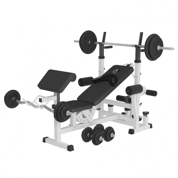 Banca multifunctionala  cu set gantere din cauciuc 108kg - Gorilla Sports Ro