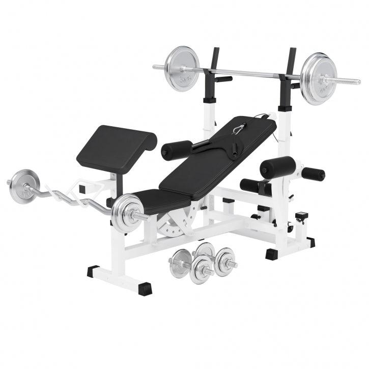 Banca multifunctionala  cu set gantere cromate de 108kg - Gorilla Sports Ro