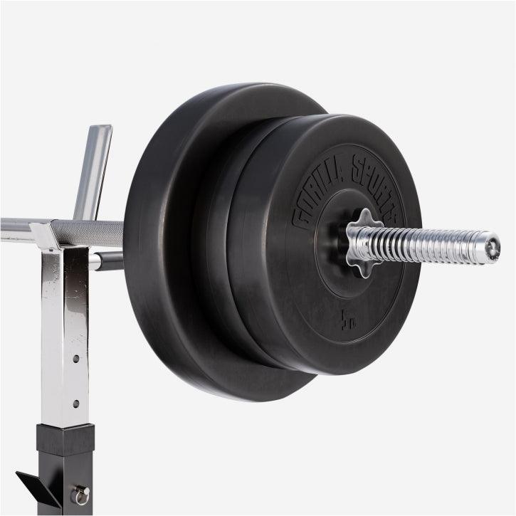 BANCĂ REGLABILĂ PIEPT CU SUPORT + SET DE GREUTĂȚI 100 KG 30/31 MM - Gorilla Sports Ro