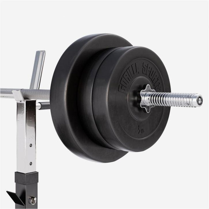 BANCĂ REGLABILĂ PIEPT CU SUPORT + SET DE GREUTĂȚI 100 KG 30/31 MM - Gorilla Sports Ro