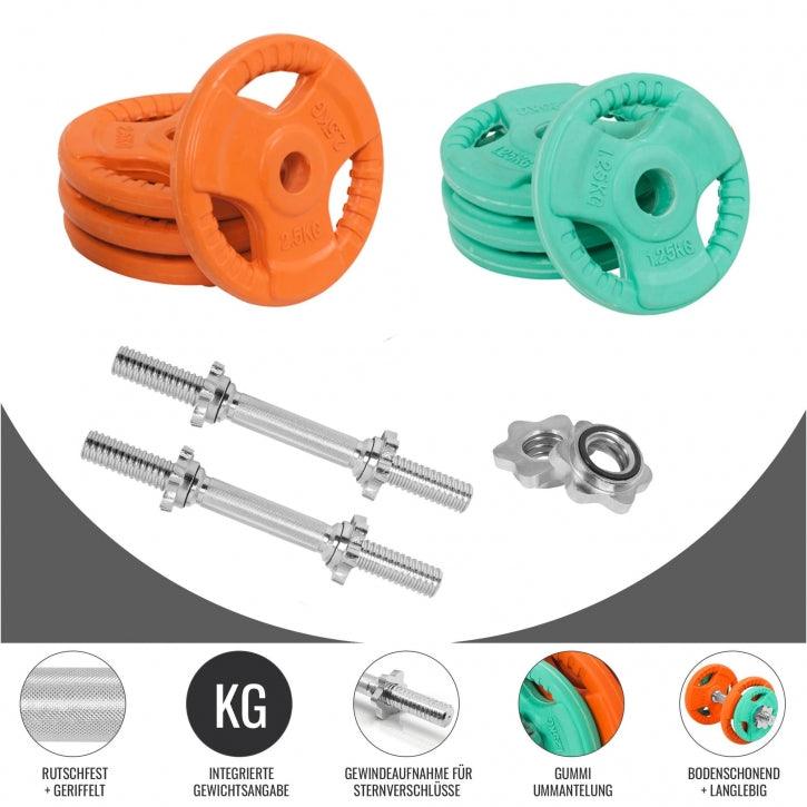 Set gantere din fontă cu înveliș din cauciuc și fixare cu cleme/piulite 20 kg - Gorilla Sports Ro