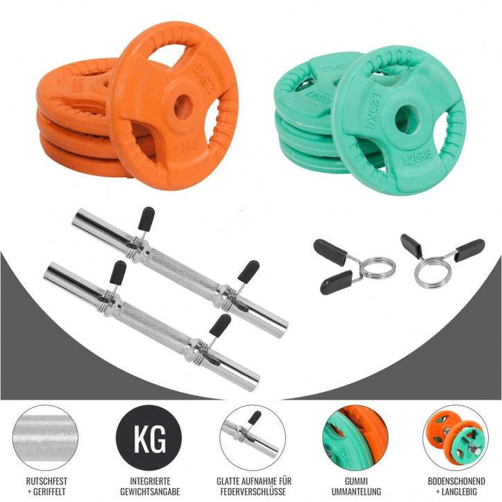 Set gantere din fontă cu înveliș din cauciuc și fixare cu cleme/piulite 20 kg - Gorilla Sports Ro