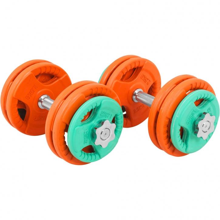 Set de 2 gantera cu discuri cauciucate 30 KG cleme/piulite - Gorilla Sports Ro