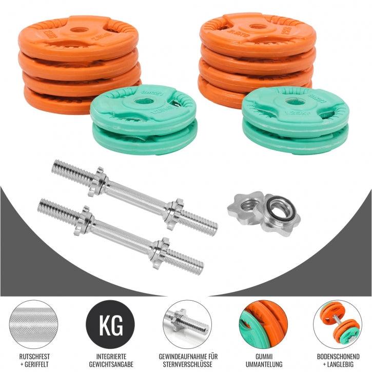 Set de 2 gantera cu discuri cauciucate 30 KG cleme/piulite - Gorilla Sports Ro