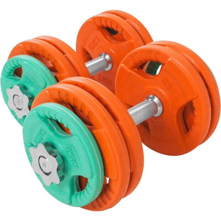 Set de 2 gantera cu discuri cauciucate 30 KG cleme/piulite - Gorilla Sports Ro