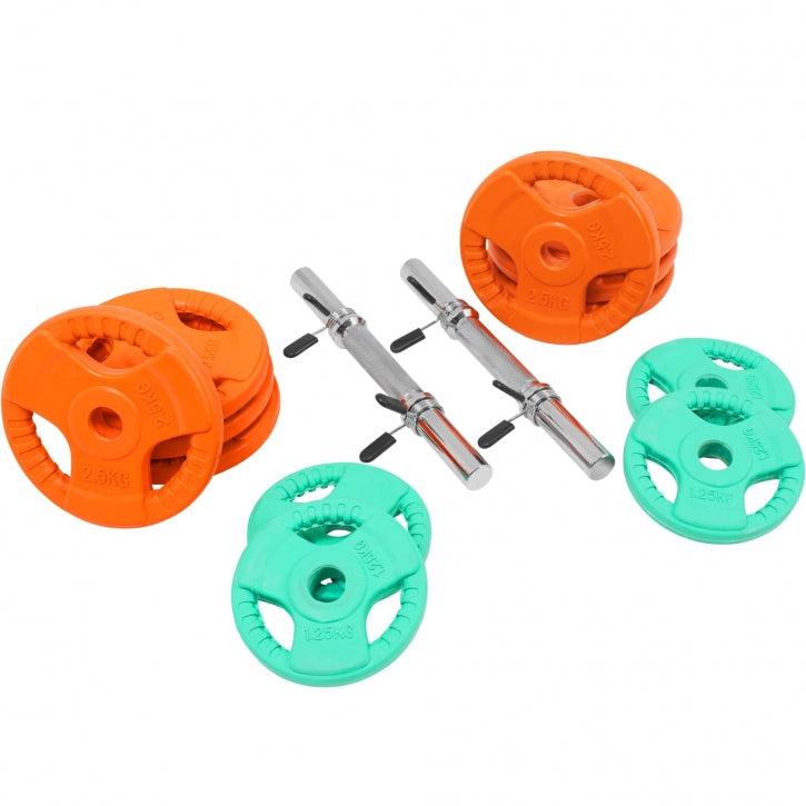 Set de 2 gantera cu discuri cauciucate 30 KG cleme/piulite - Gorilla Sports Ro