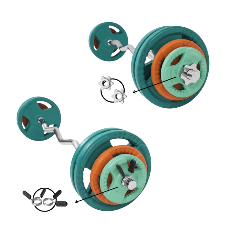 Set bara Z si discuri cauciucate, 35 KG, clema/stea Gorilla Sports