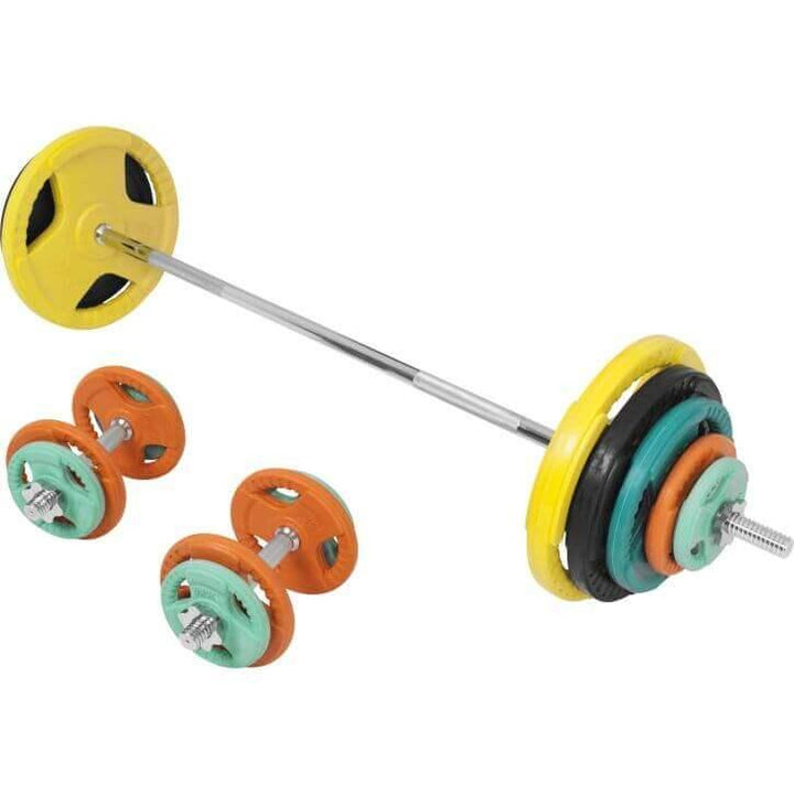 Set greutati, bara si discuri cu siguranta de cauciuc cu clema/stea, 100 kg Gorilla Sports