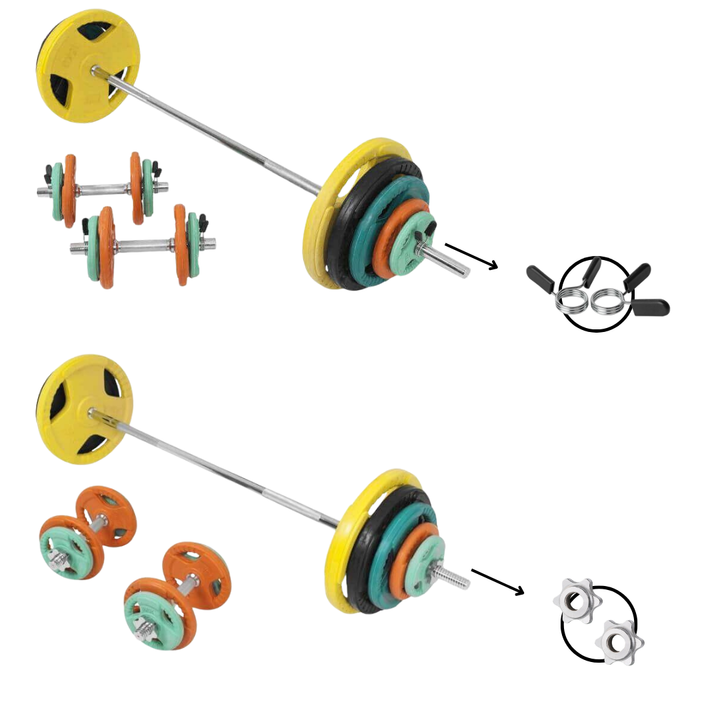 Set greutati, bara si discuri cu siguranta de cauciuc cu clema/stea, 100 kg Gorilla Sports