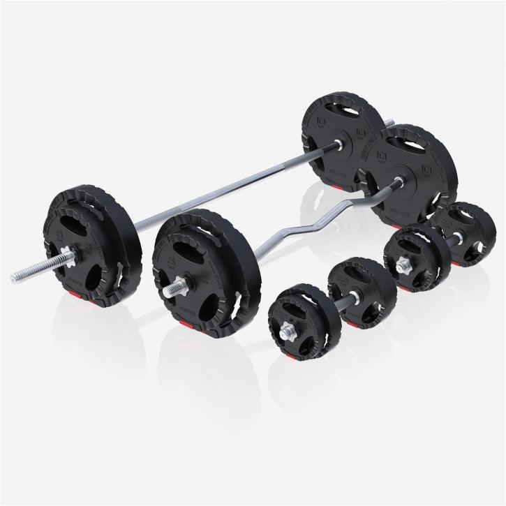 BANCA REGLABILA SCOTT + SET DE GREUTATI CU GRIP 100KG 30/31MM, SALTEA PROTECTIE - Gorilla Sports Ro