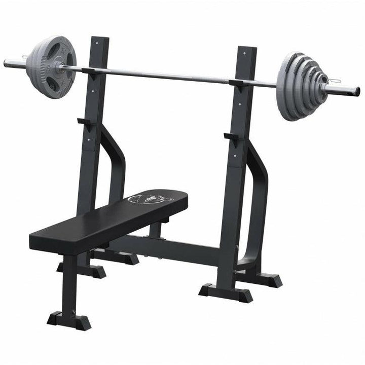 Banca de presa solida, incl. set de haltere Olympia, set de prindere din fier turnat, 130 kg Gorilla Sports