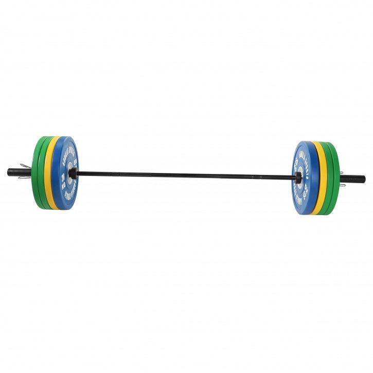 Set bara cu discuri olimpice, 140 kg si cleme de siguranta pe arc Gorilla Sports
