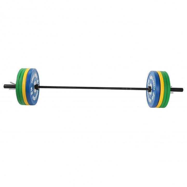 Set bara cu discuri olimpice, 140 kg si cleme de siguranta pe arc Gorilla Sports