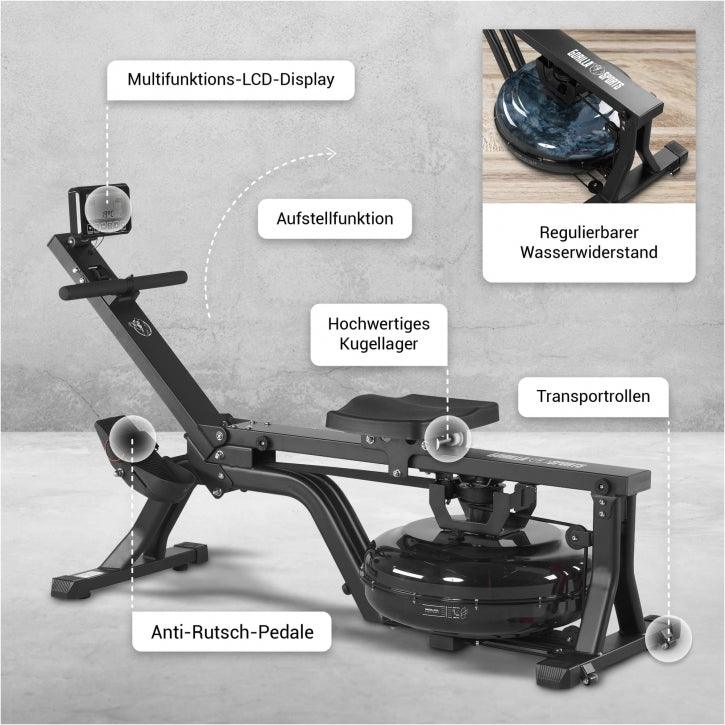 Aparat de vâslit cu apa, negru/rosu - Gorilla Sports Ro