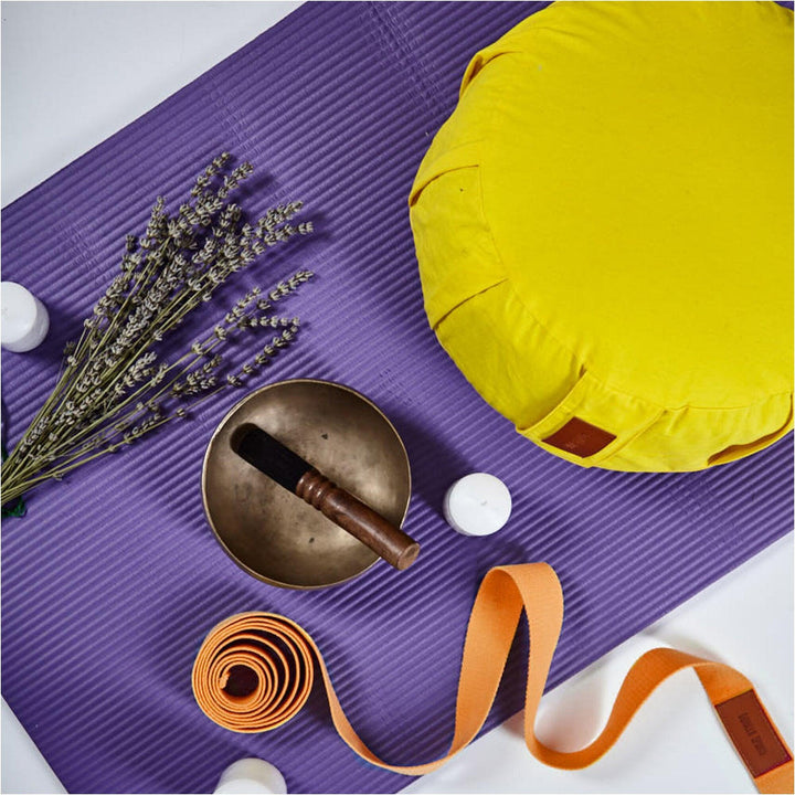 Set curea yoga + perna yoga, albastru deschis/ galben - portocaliu Gorilla Sports