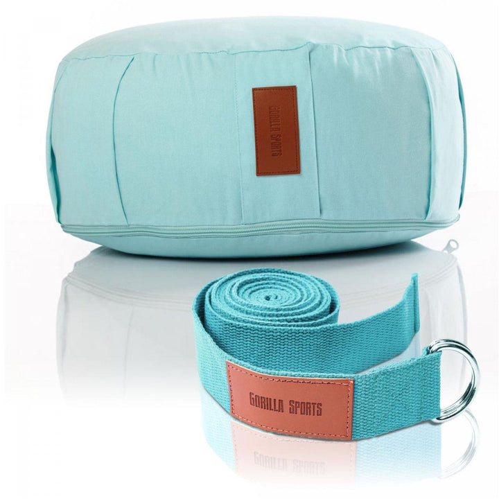 Set curea yoga + perna yoga, albastru deschis/ galben - portocaliu Gorilla Sports