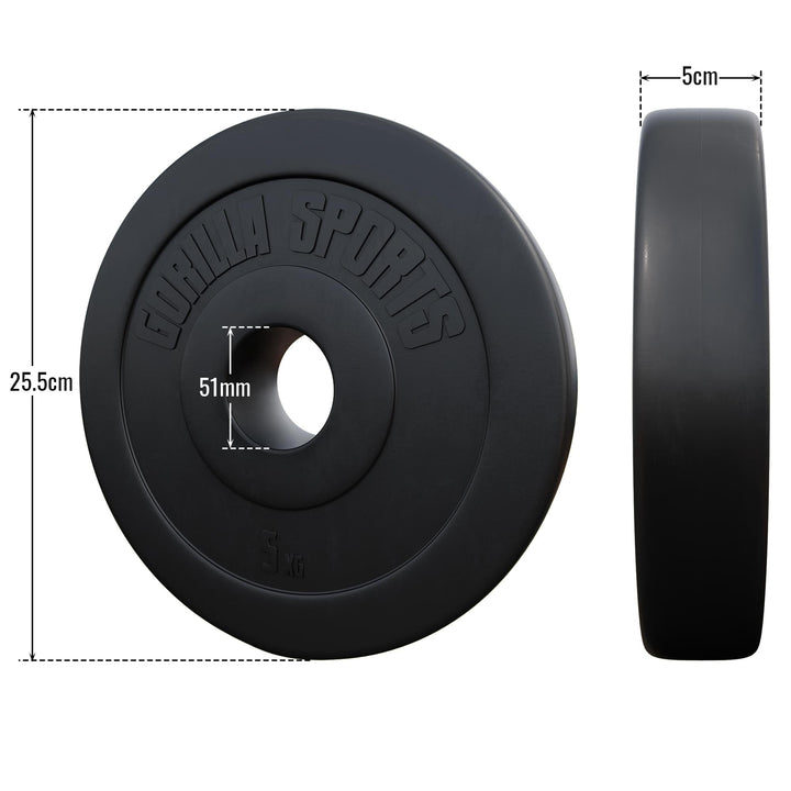 Set de discuri olimpice umplute cu ciment 30 kg - 2 x 5 kg + 2 x 10 kg 50/51mm - Gorilla Sports Ro