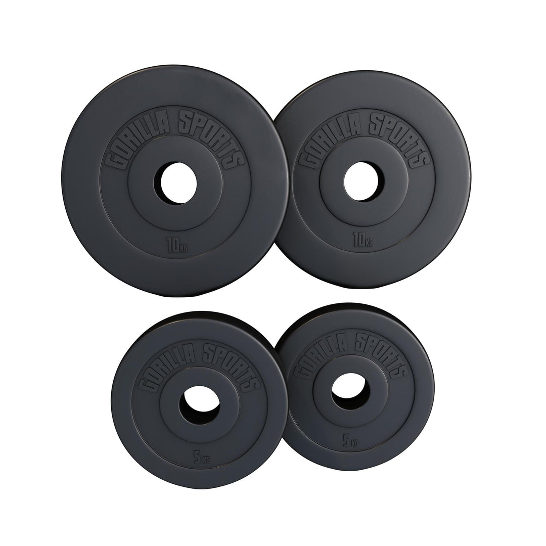 Set de discuri olimpice umplute cu ciment 30 kg - 2 x 5 kg + 2 x 10 kg 50/51mm - Gorilla Sports Ro