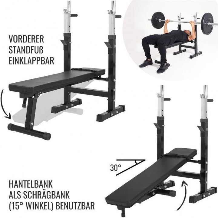 BANCĂ REGLABILĂ PENTRU PIEPT CU SUPORT + SET DE GREUTĂȚI 100 KG - Gorilla Sports Ro