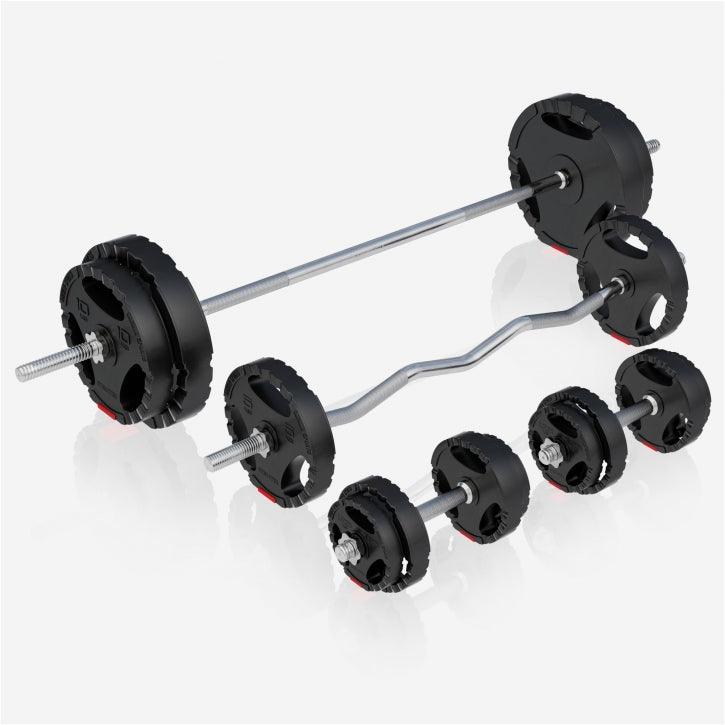 BANCA MULTIFUNCTIONALA + SET DE GREUTATI 100 KG 30/31MM CU GRIP ALBA/NEAGRA - Gorilla Sports Ro