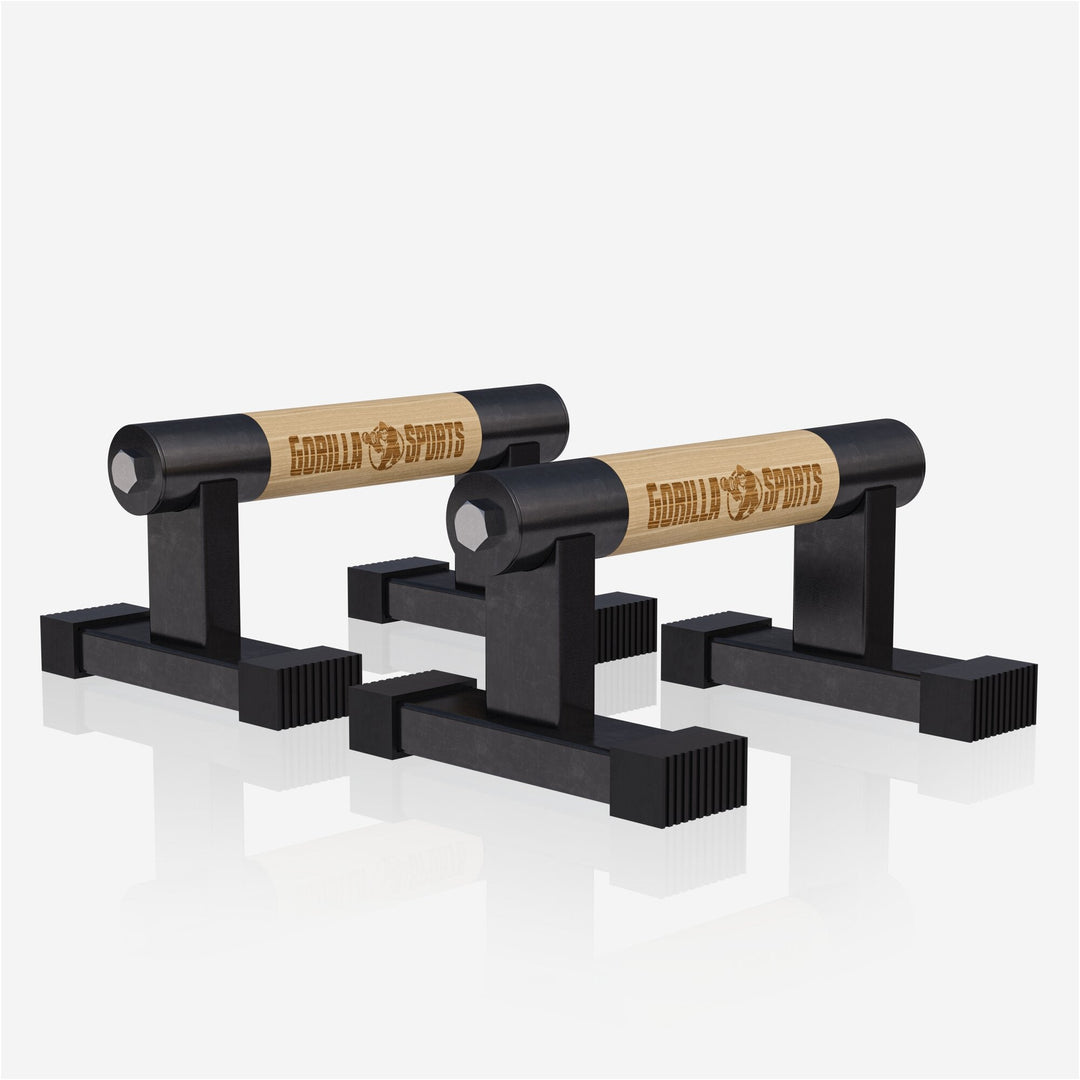 Set de 2 manere push-up din lemn si otel, Gorilla Sports
