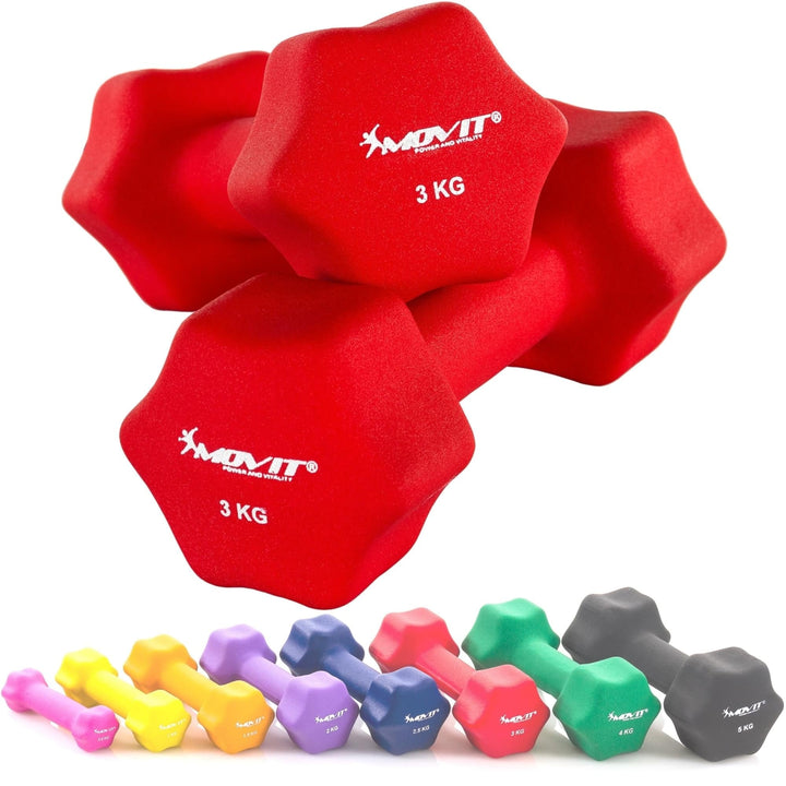 Set de 2 gantere, MOVIT®, greutate 3 kg, neopren, rosu - Gorilla Sports Ro