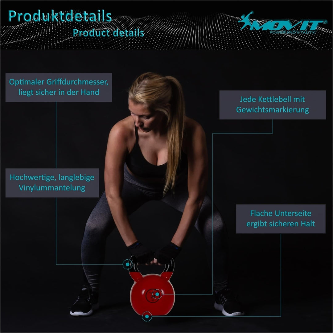 Kettlebell profesional, MOVIT®, 8 kg, fonta, rosu - Gorilla Sports Ro