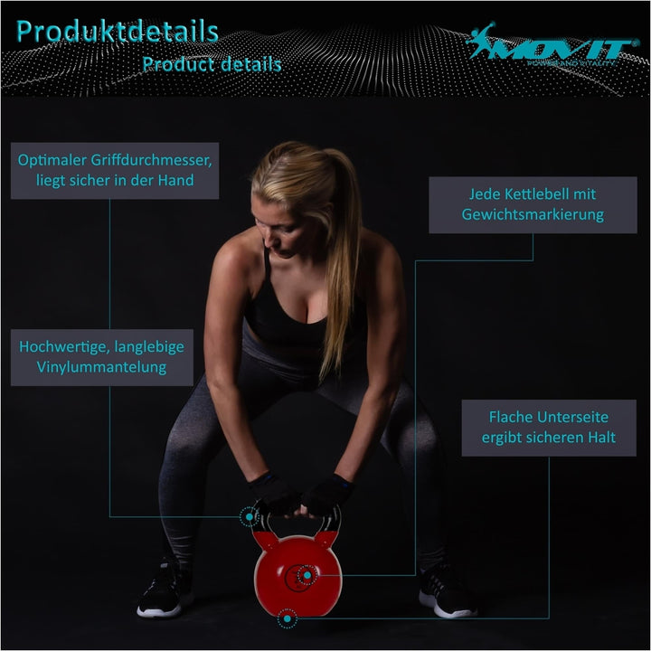 Kettlebell profesional MOVIT®, 16 kg, din fonta, rosu - Gorilla Sports Ro
