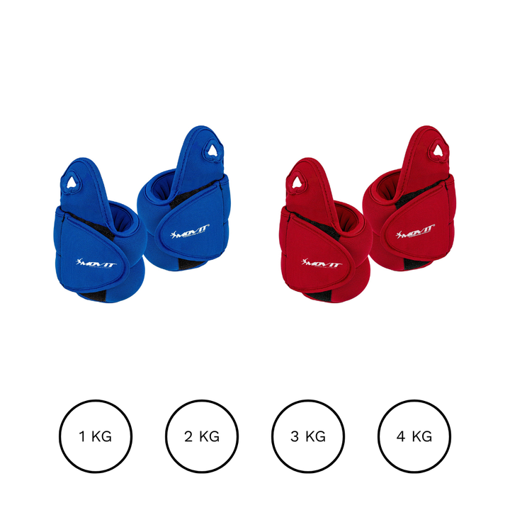 Greutati din neopren pentru degetul mare, 2 x 0,5 kg, albastru/rosu MOVIT