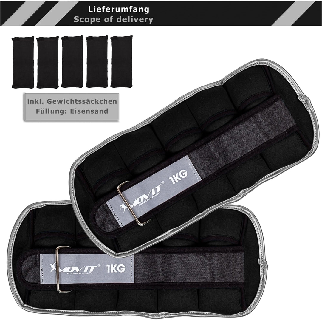 Greutati din neopren pentru incheietura mana/glezna MOVIT® 2x1 kg, culoare negru - Gorilla Sports Ro