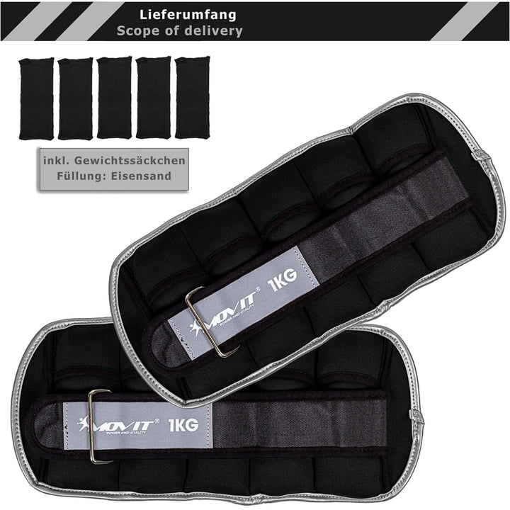 Greutati din neopren pentru incheietura mana/glezna MOVIT® 2x1 kg, culoare negru - Gorilla Sports Ro