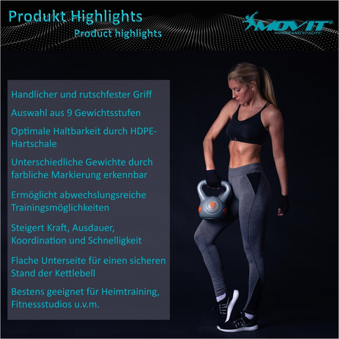 Kettlebell, ciment, 2 - 20 KG, negru MOVIT