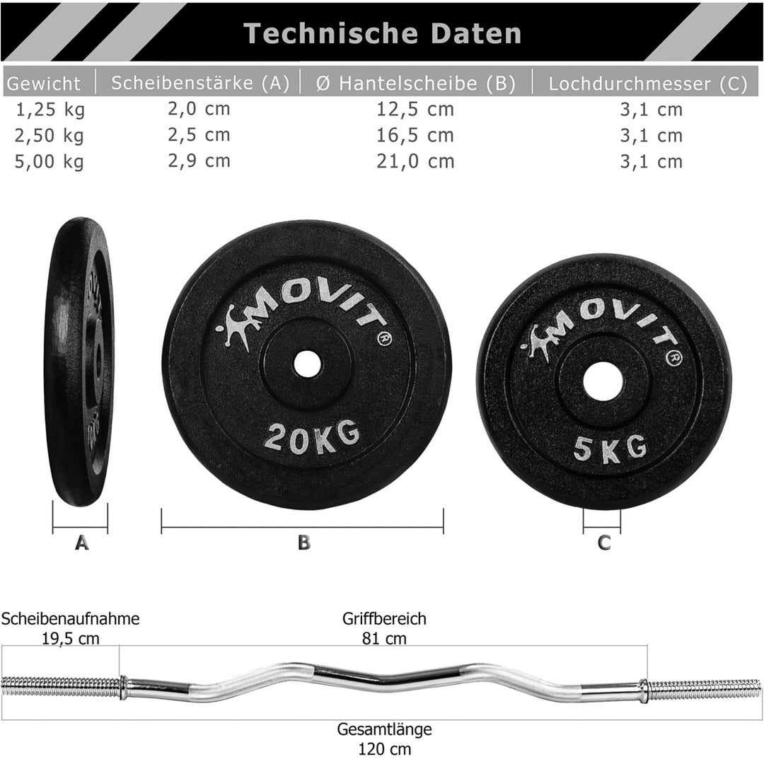 Haltera profesionala MOVIT®, 35 kg, inchidere cu piulita in stea - Gorilla Sports Ro