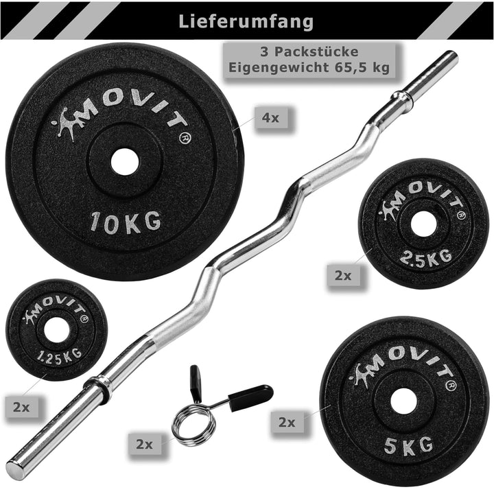 Set de gantere profesional MOVIT® 65,5 kg, inchidere cu cleme - Gorilla Sports Ro