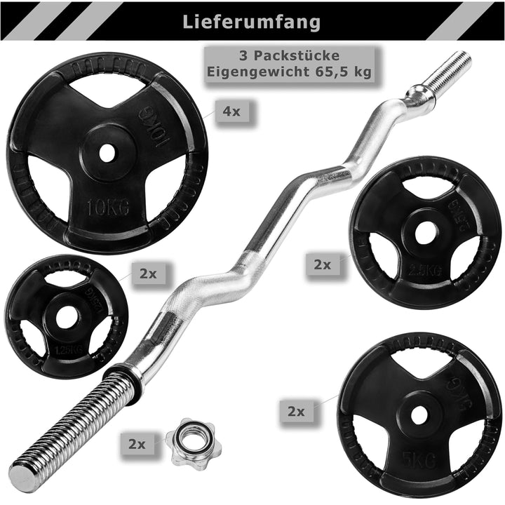 Set profesional de gantere, 65,5 Kg, MOVIT®, prindere din cauciuc - Gorilla Sports Ro