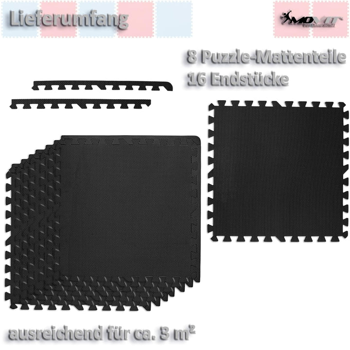 Set de 8 covorase de protectie, MOVIT®, 3m², negru - Gorilla Sports Ro