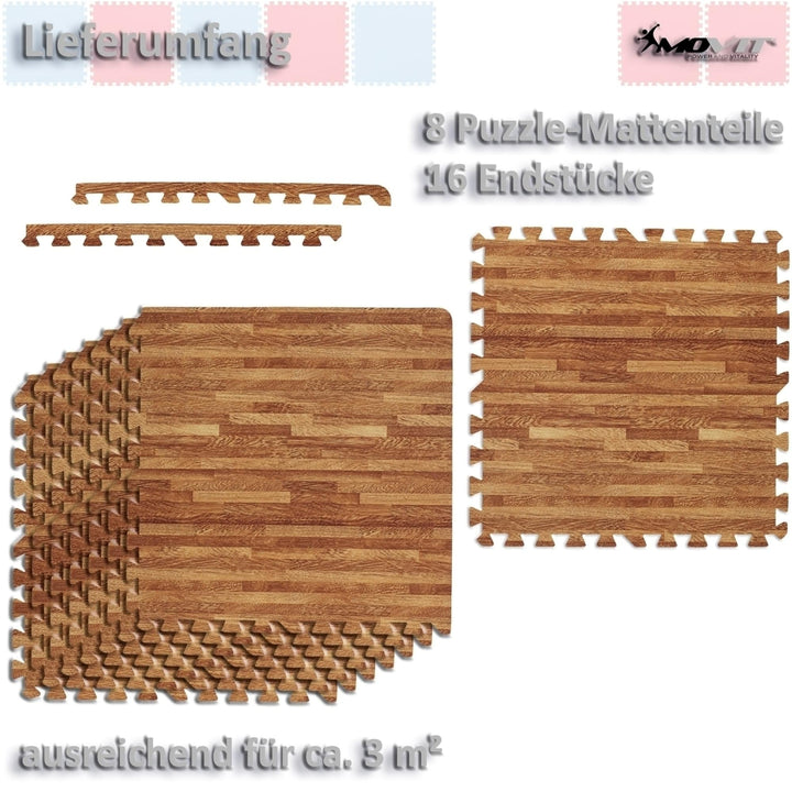 Set de 8 covorase de protectie, MOVIT®, 3m², lemn deschis - Gorilla Sports Ro