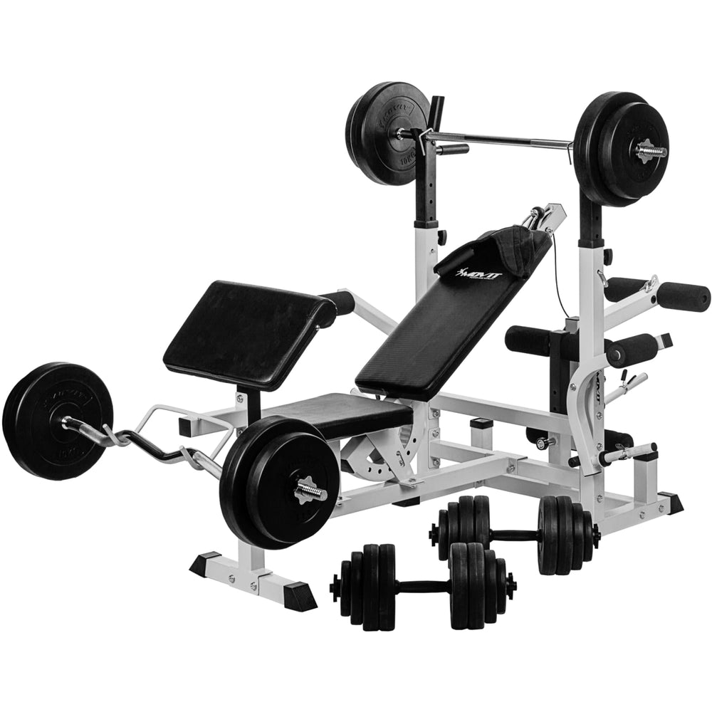 Banca multifunctionala, MOVIT®, inclusiv gantere de 115 Kg - Gorilla Sports Ro