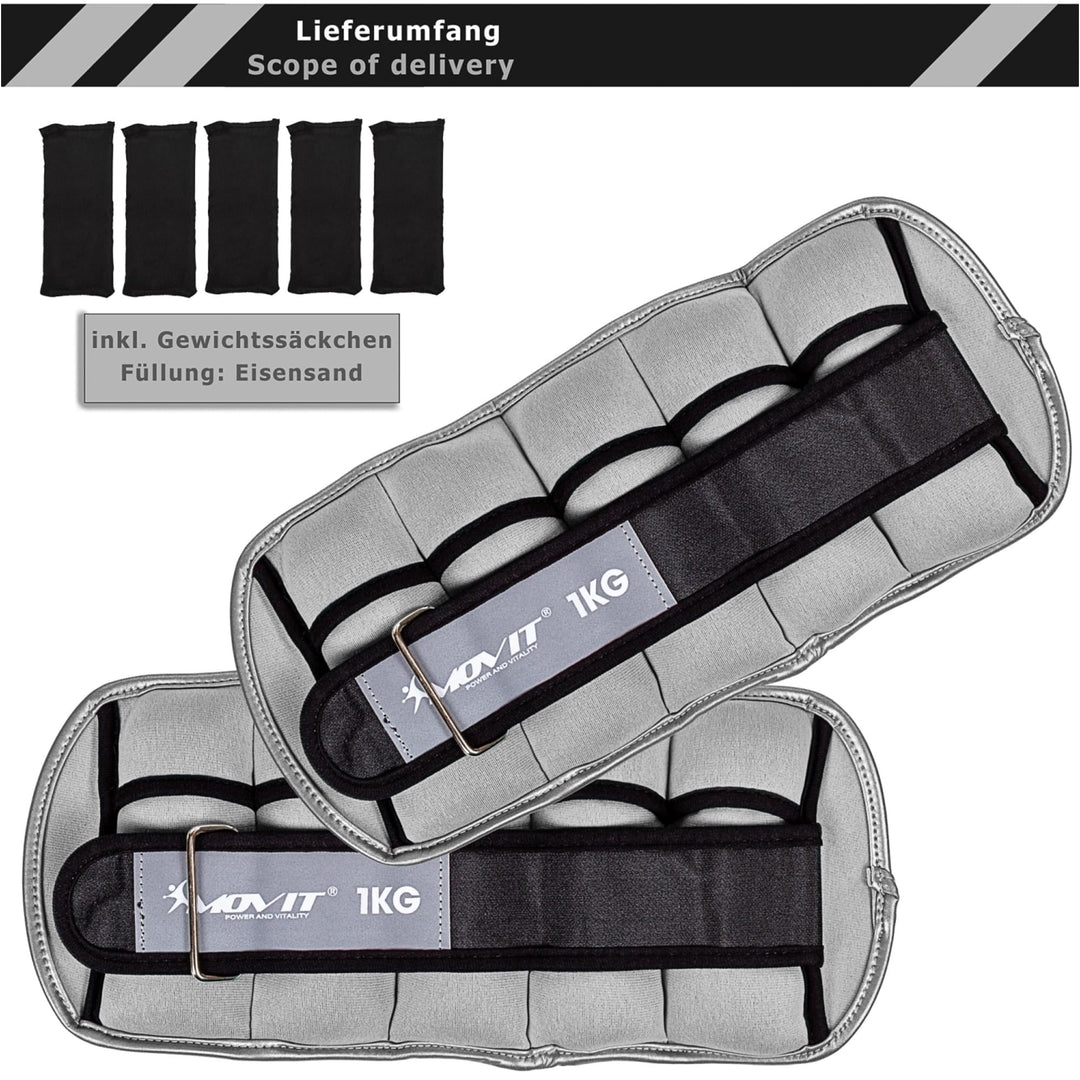 Greutati din neopren pentru incheietura mana/glezna MOVIT® 2x1 kg, gri - Gorilla Sports Ro