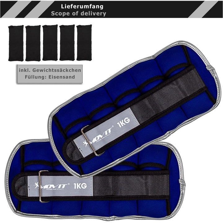 Greutati din neopren pentru incheietura mana/glezna MOVIT® 2 x 1 kg, albastru - Gorilla Sports Ro
