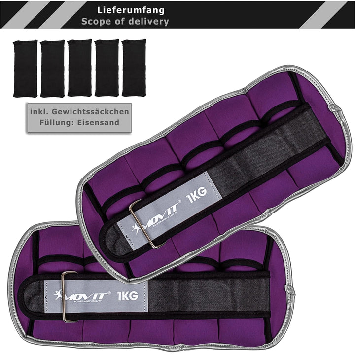 Greutati din neopren pentru incheietura mana/glezna, MOVIT®, 2 x 1 kg, mov - Gorilla Sports Ro
