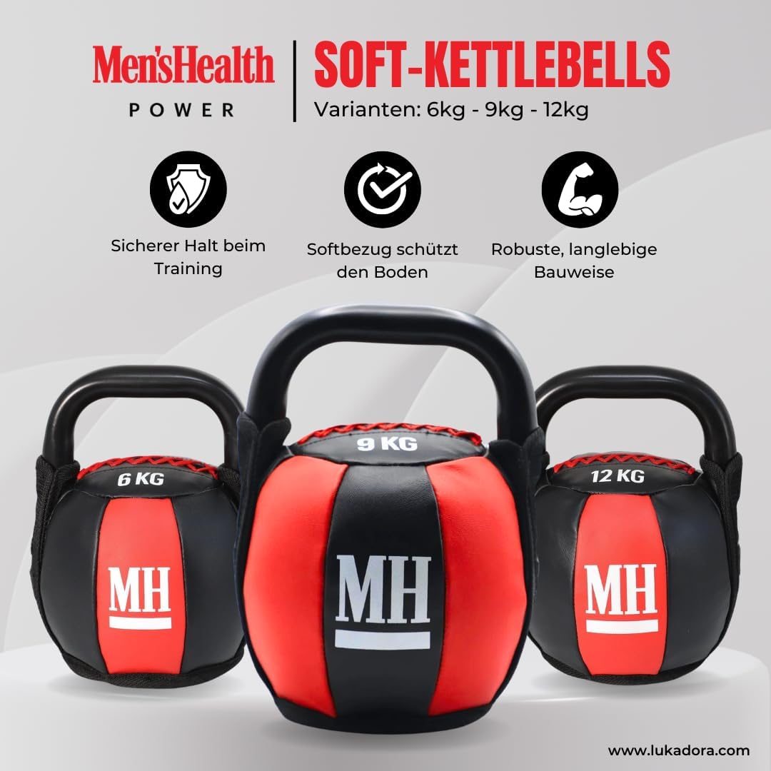 Kettlebell cu înveliș moale și mâner, greutate 6–12 KG, Lukadora