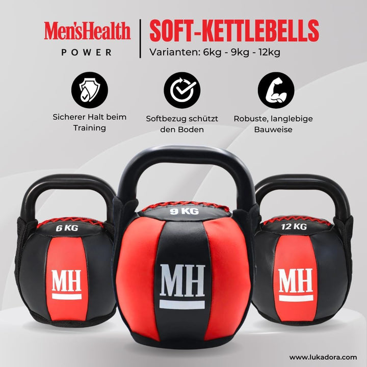 Kettlebell cu înveliș moale și mâner, greutate 6–12 KG, Lukadora