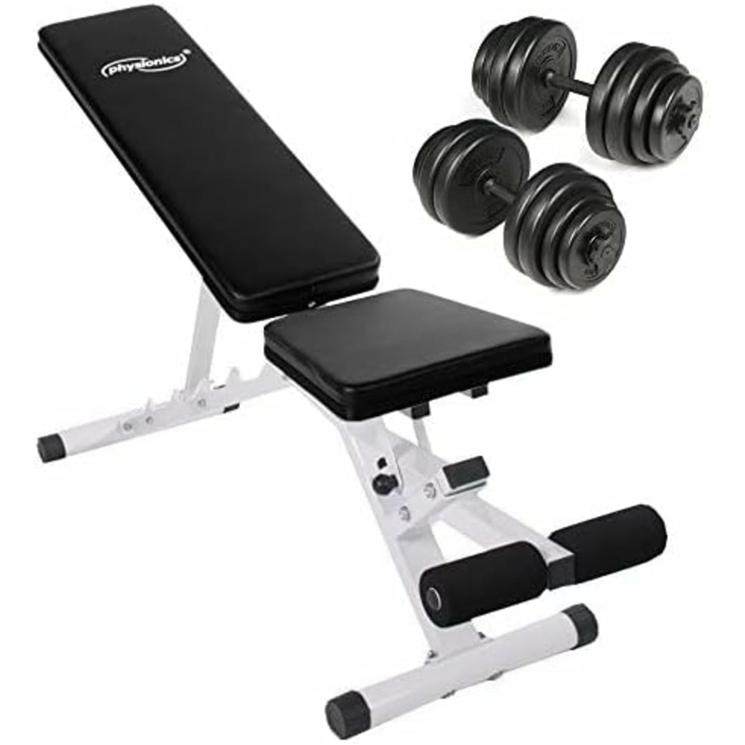 Banca ajustabila, multifunctionala + set gantere 2 x 15kg, Physionics - Gorilla Sports Ro